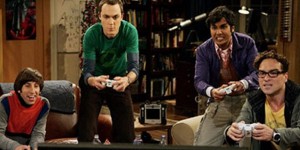 Four actors in the Big Bang Theory are Playing Video Games