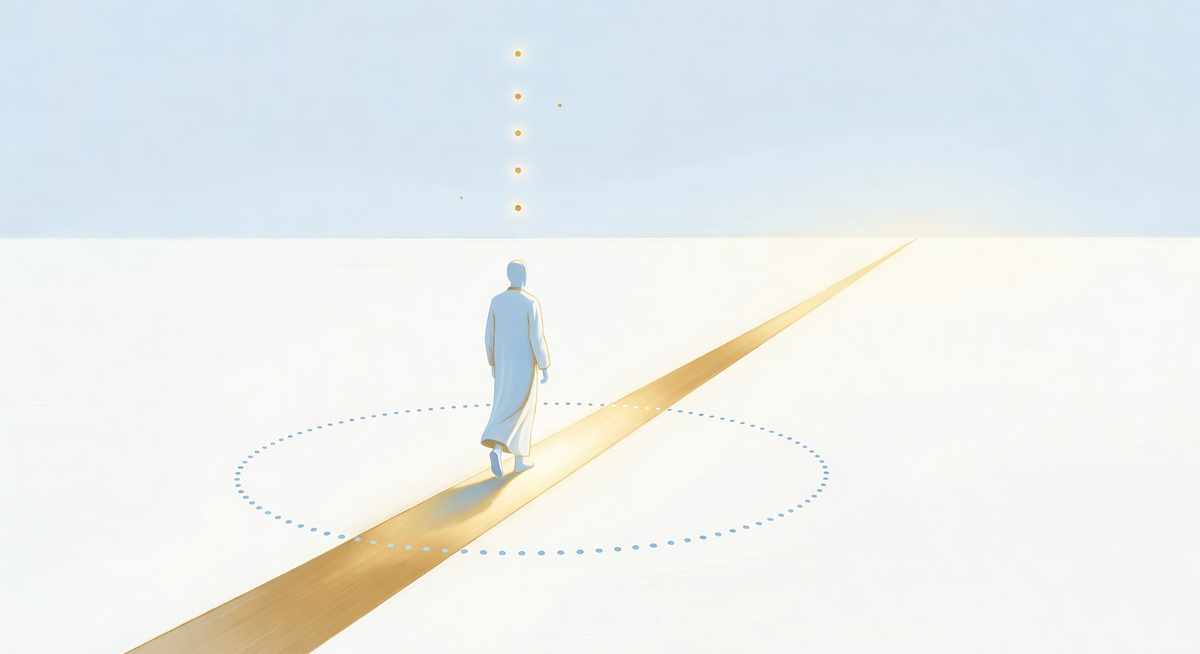 The four-step exit from Victim NPC: a figure steps out of a closed loop onto a golden path with four glowing markers — Recognition, Responsibility, Micro-Action, Iteration — ascending toward the Player state