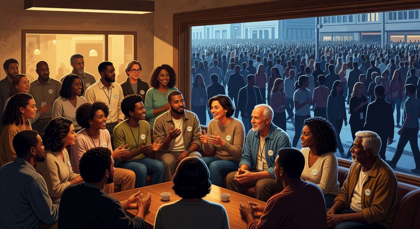 Small connected community versus large disconnected crowd illustrating niche social proof power