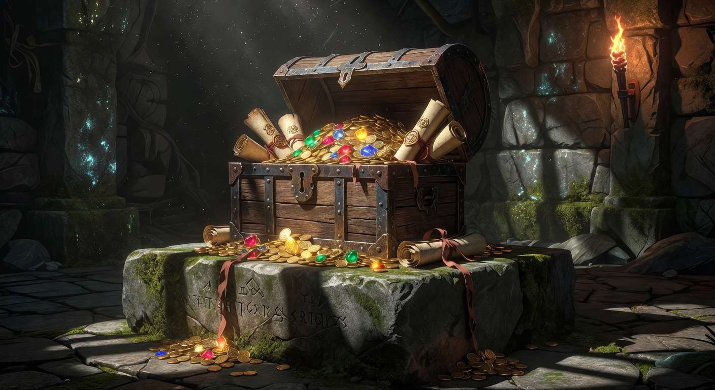 Reward design treasure chest showing different reward types in gamification