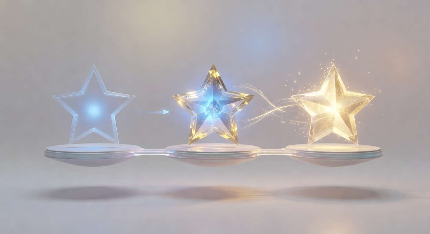 Three-star badge progression showing increasing motivational pull at each tier — gamification retention design by Yu-kai Chou