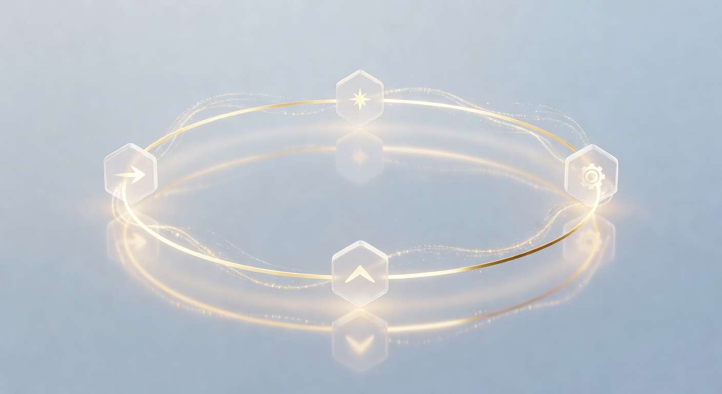 The activity loop a booster lives inside — engage, earn, upgrade, repeat — visualized as a glowing cyclical diagram