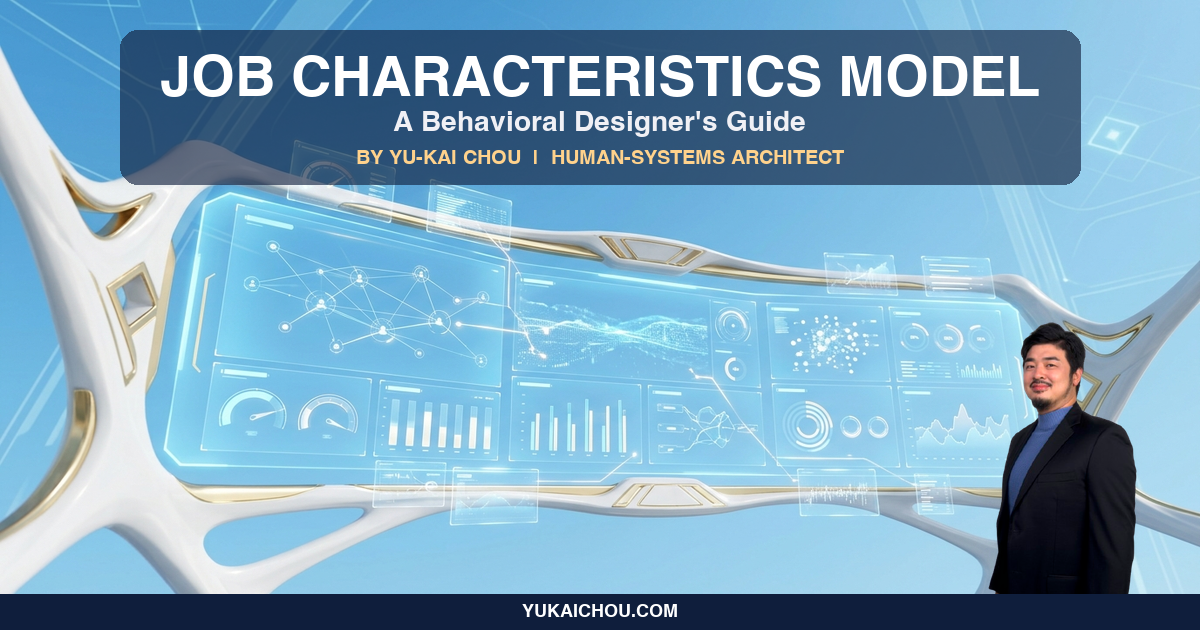 The Job Characteristics Model: Skill Variety, Task Identity, Task Significance, Autonomy, Feedback, the MPS formula, three critical psychological states, and the 1987 meta-analysis caveat.