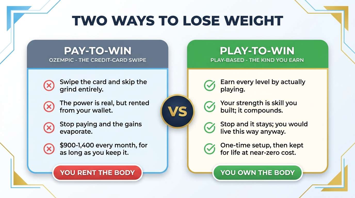Pay-to-win vs play-to-win weight loss — renting your body with Ozempic versus owning it through play-based habits